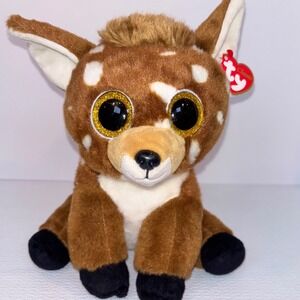 Ty Beanie Boos Dazzle Deer Plush Stuffed Animal Glitter Eyes‎ Brown White 12"